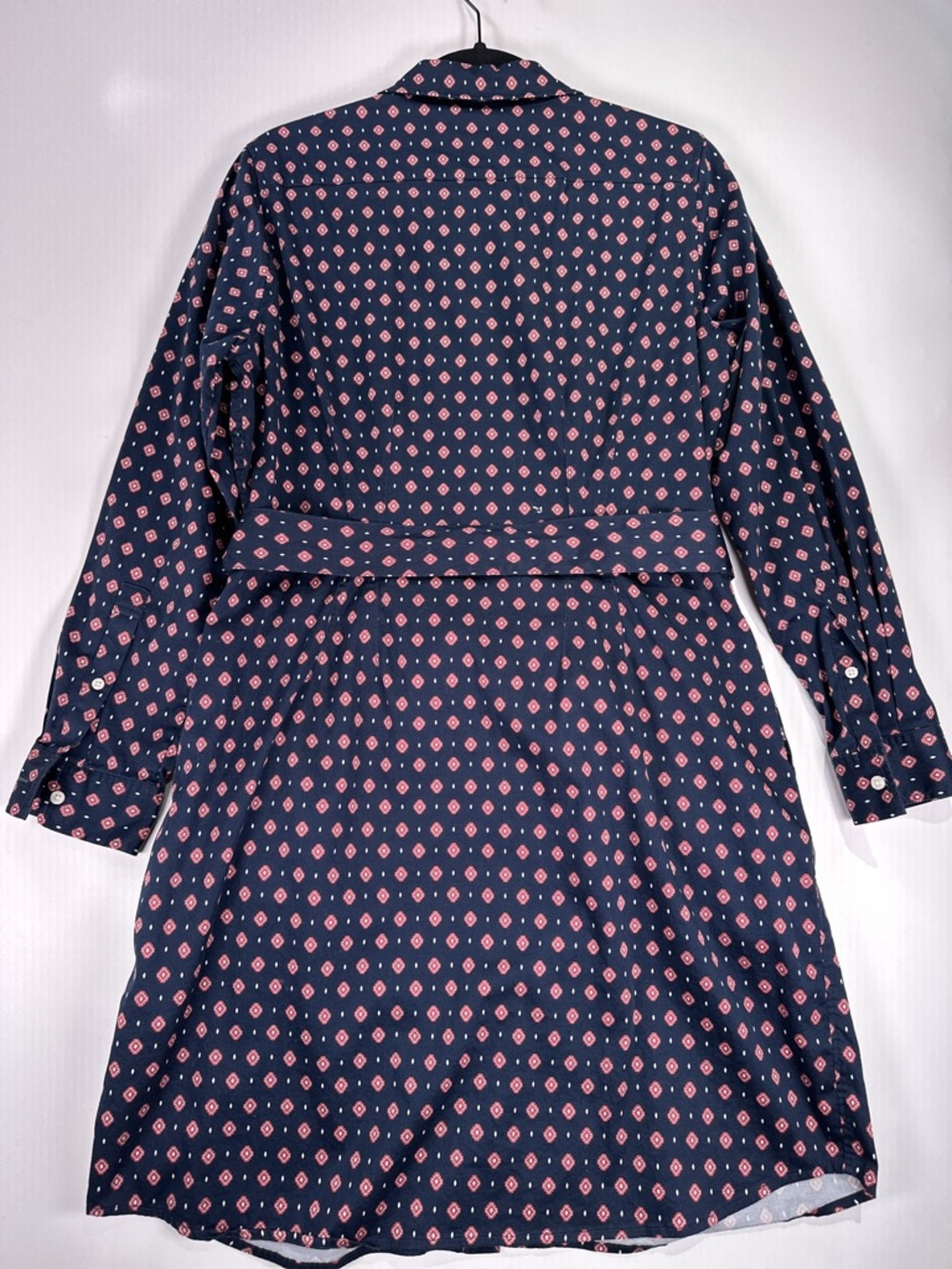 UNTUCKit Marie Shirt Dress Belted Button Front Geometric Navy Size 10 - Picture 3 of 13